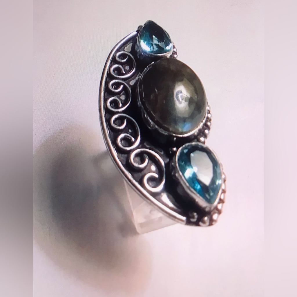 Labradorite Blue Topaz 925 Sterling Silver Ring 115$